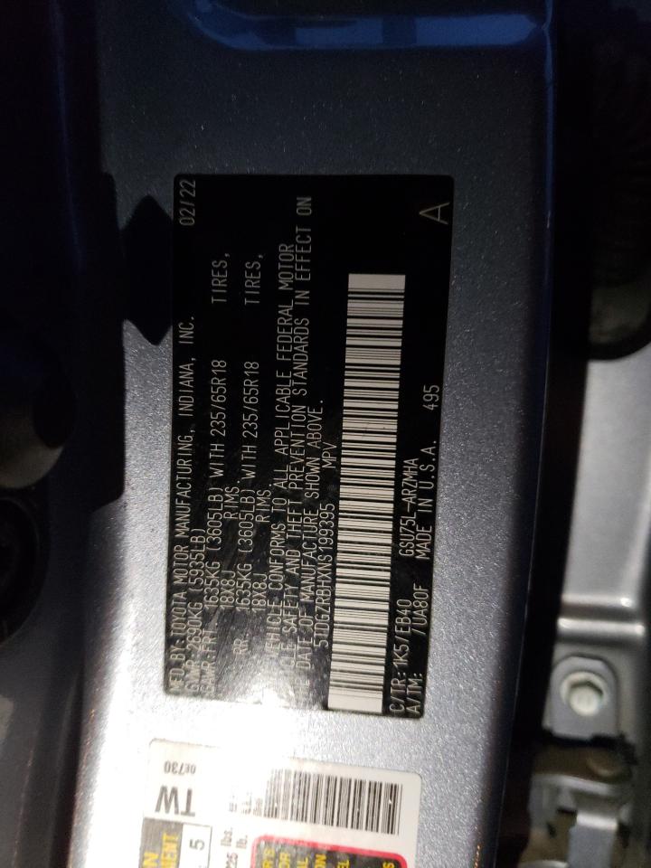 2022 TOYOTA HIGHLANDER XLE VIN:5TDGZRBHXNS199395