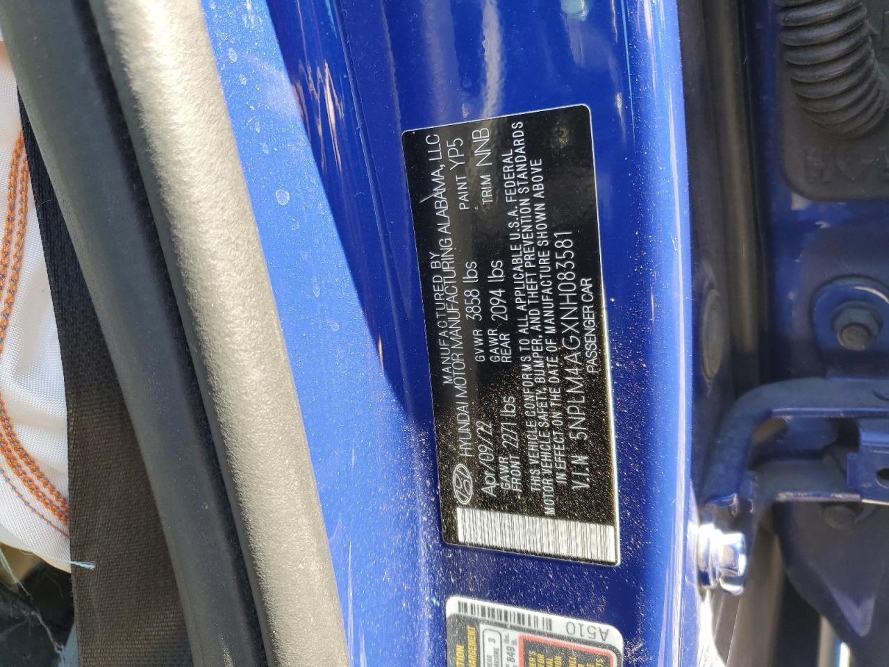 2022 HYUNDAI ELANTRA SEL VIN:5NPLM4AGXNH083581