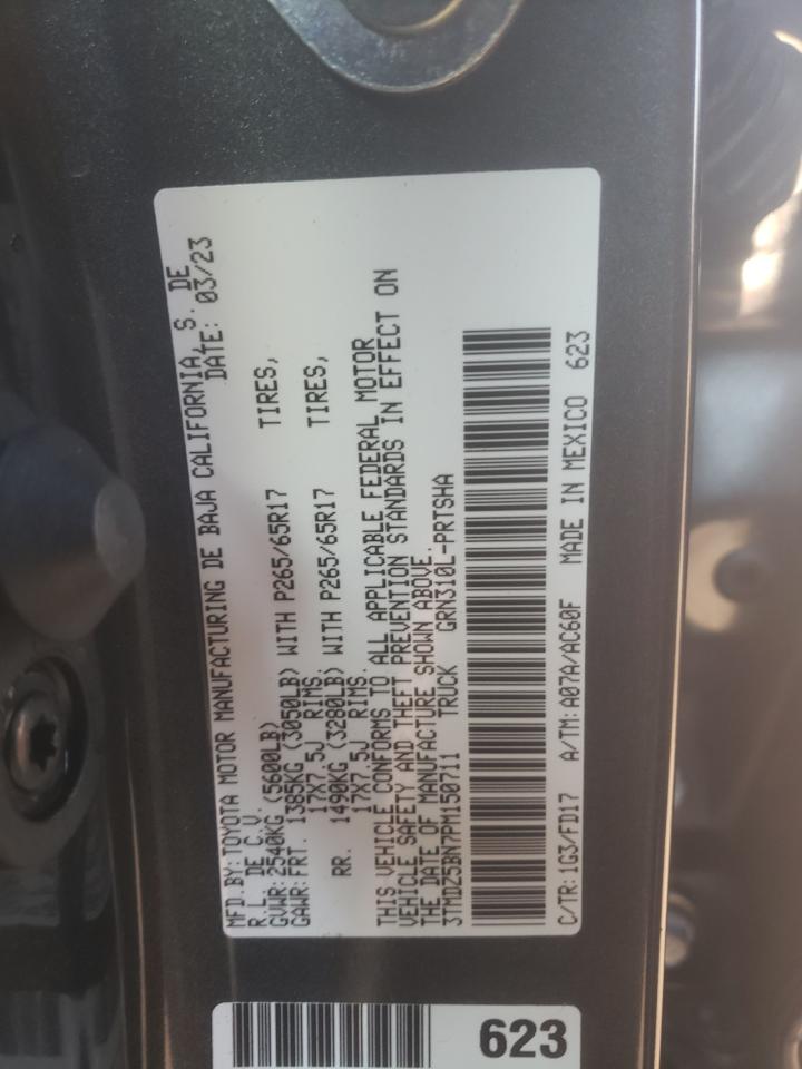 2023 TOYOTA TACOMA DOUBLE CAB VIN:3TMDZ5BN7PM150711