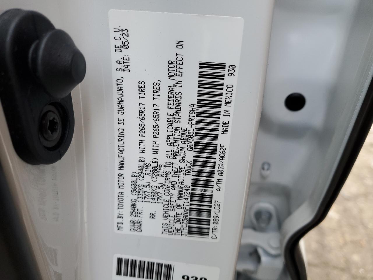 2023 TOYOTA TACOMA DOUBLE CAB VIN:3TYCZ5ANXPT147240