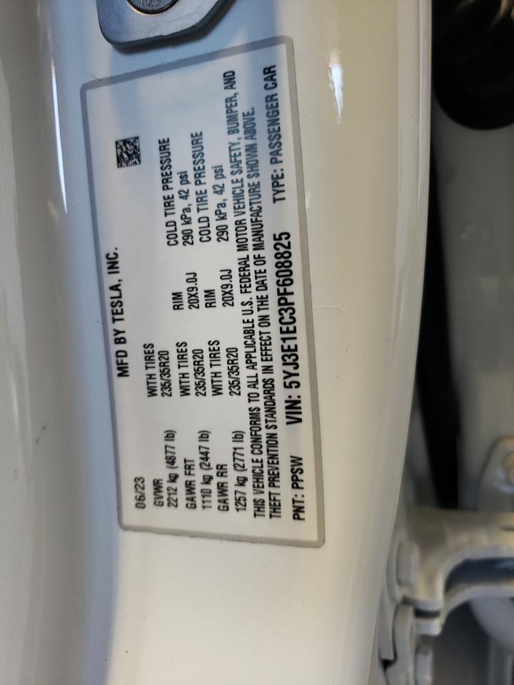 2023 TESLA MODEL 3 VIN:5YJ3E1EC3PF608825