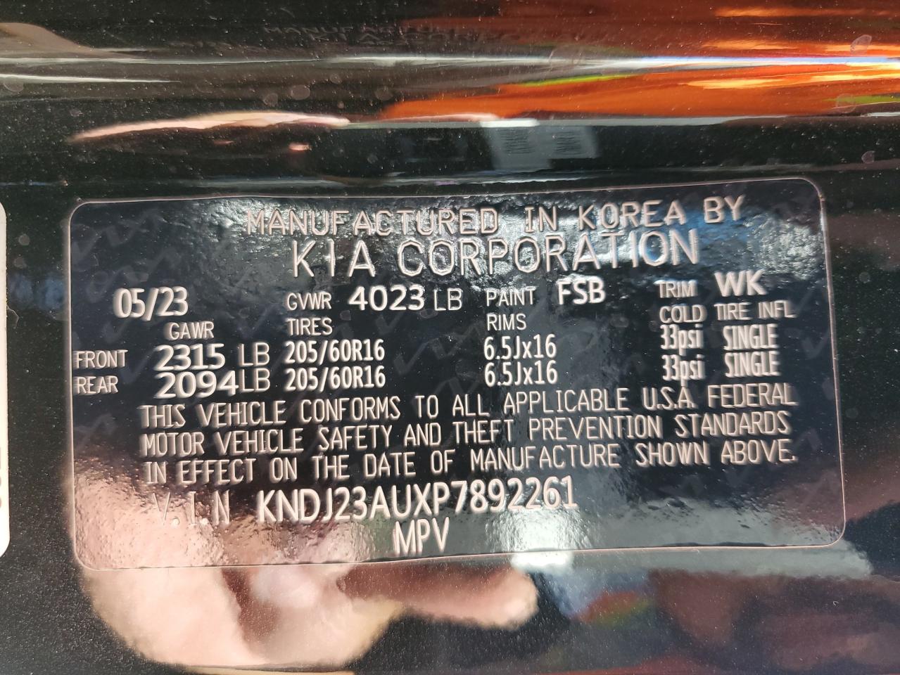 2023 KIA SOUL LX VIN:KNDJ23AUXP7892261