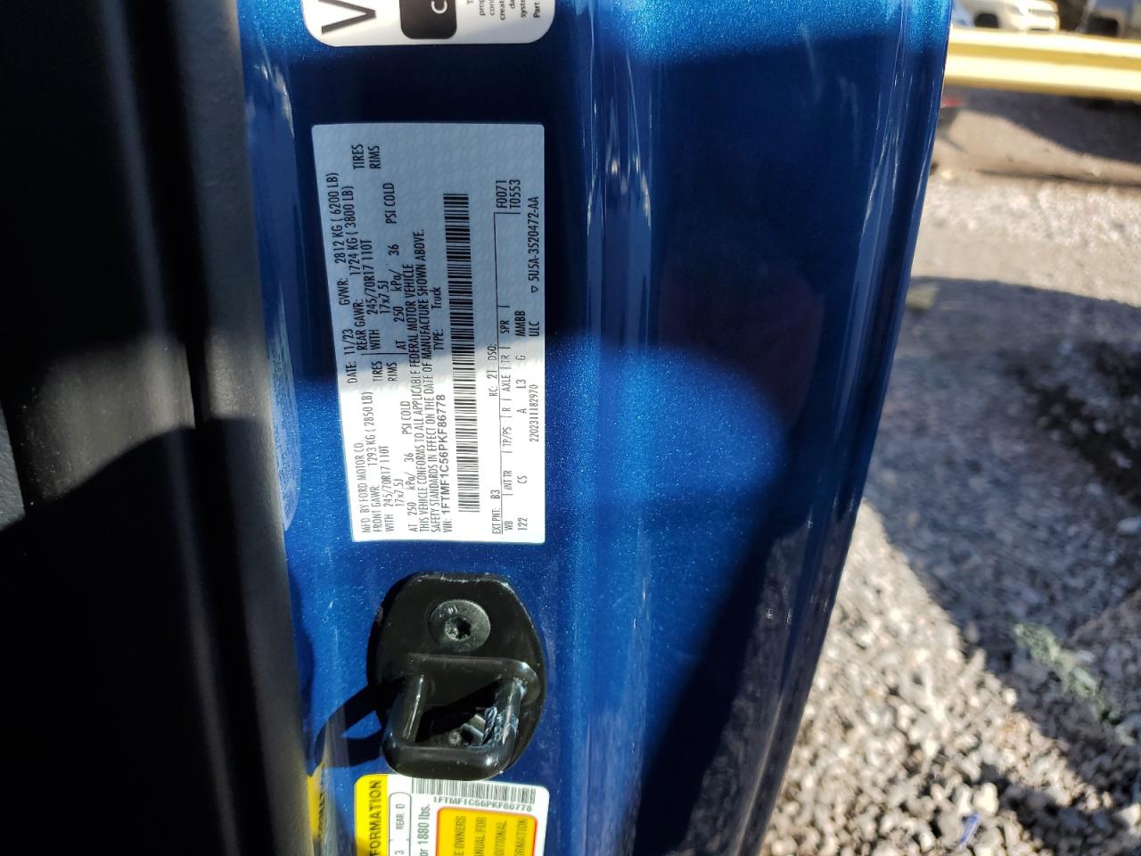 2023 FORD F150 VIN:1FTMF1C56PKF86778