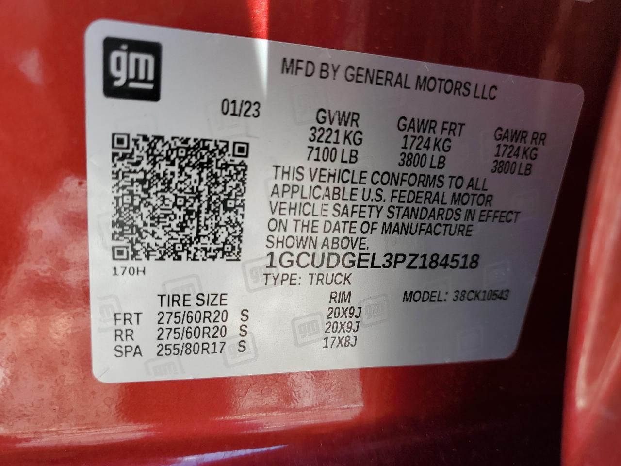 2023 CHEVROLET SILVERADO K1500 LTZ VIN:1GCUDGEL3PZ184518