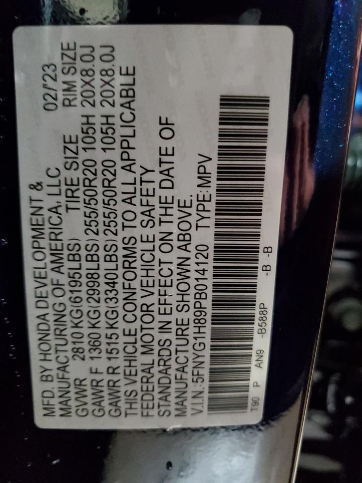 2023 HONDA PILOT ELITE VIN:5FNYG1H89PB014120