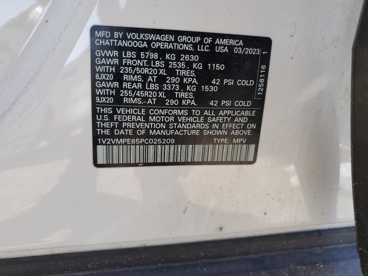 2023 VOLKSWAGEN ID.4 PRO S VIN:1V2VMPE85PC025209