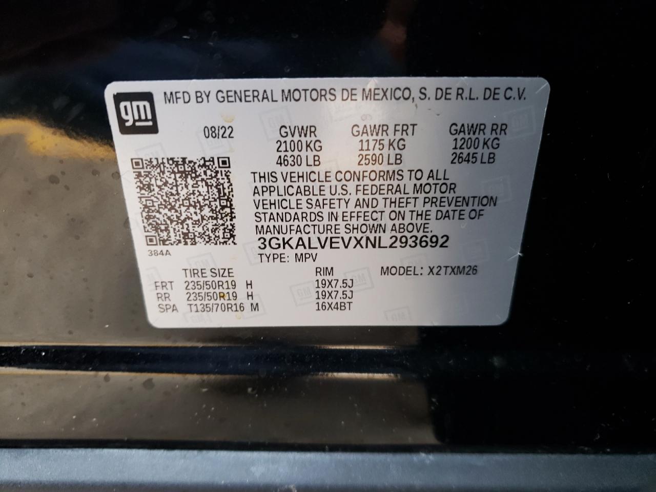2022 GMC TERRAIN SLT VIN:3GKALVEVXNL293692
