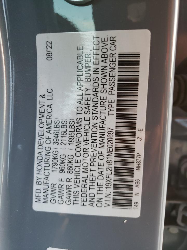2022 HONDA CIVIC SPORT VIN:19XFL2H81NE020697