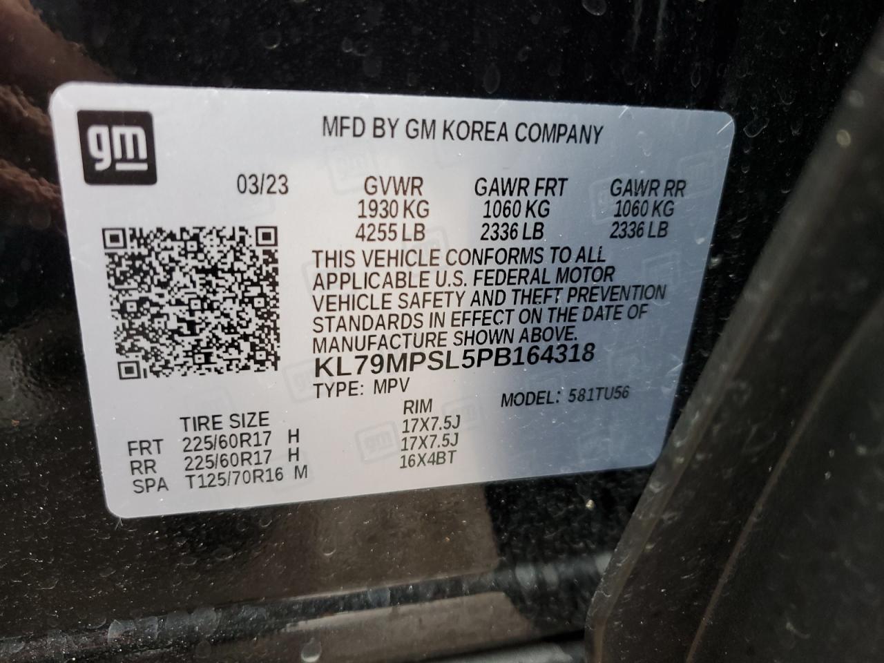 2023 CHEVROLET TRAILBLAZER LT VIN:KL79MPSL5PB164318