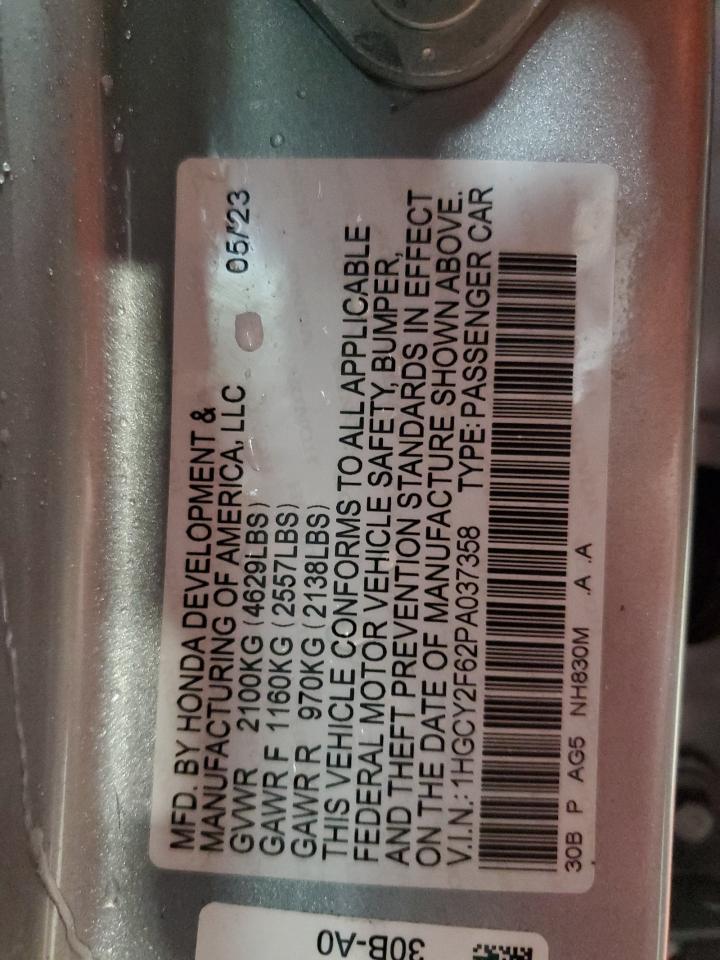 2023 HONDA ACCORD HYBRID EXL VIN:1HGCY2F62PA037358