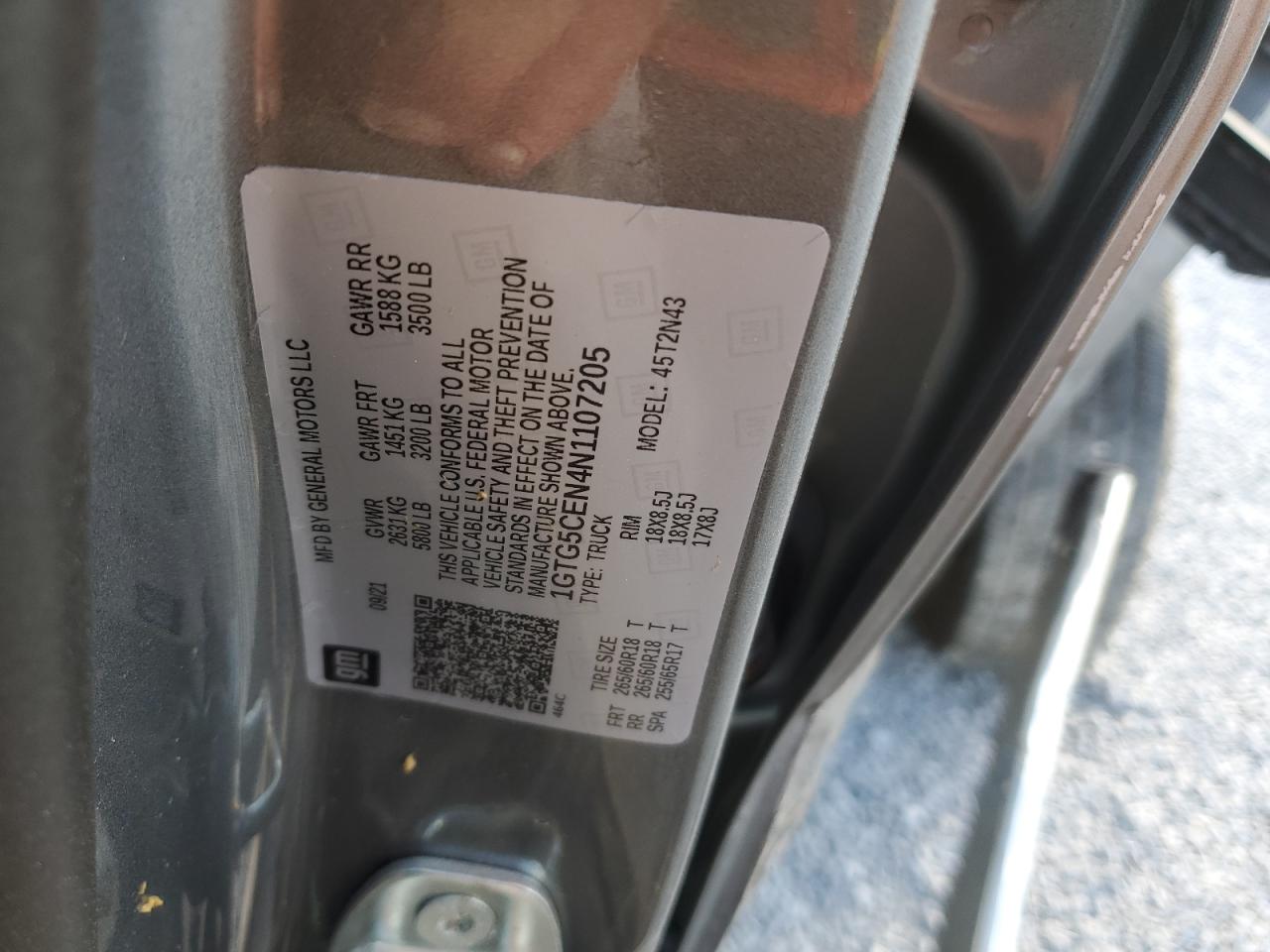 2022 GMC CANYON ELEVATION VIN:1GTG5CEN4N1107205