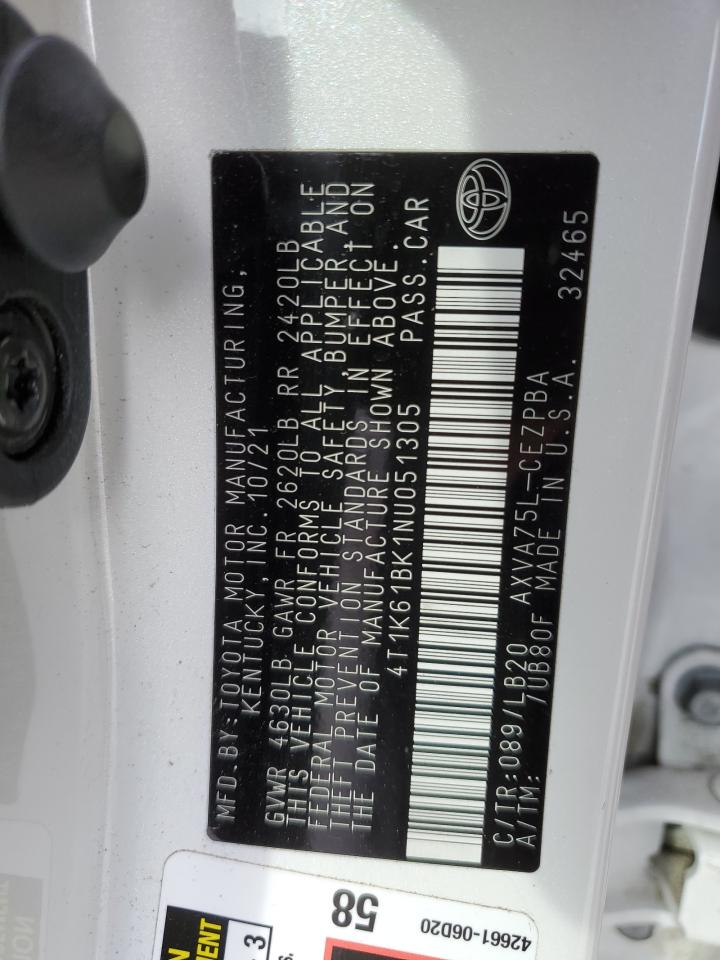 2022 TOYOTA CAMRY XSE VIN:4T1K61BK1NU051305