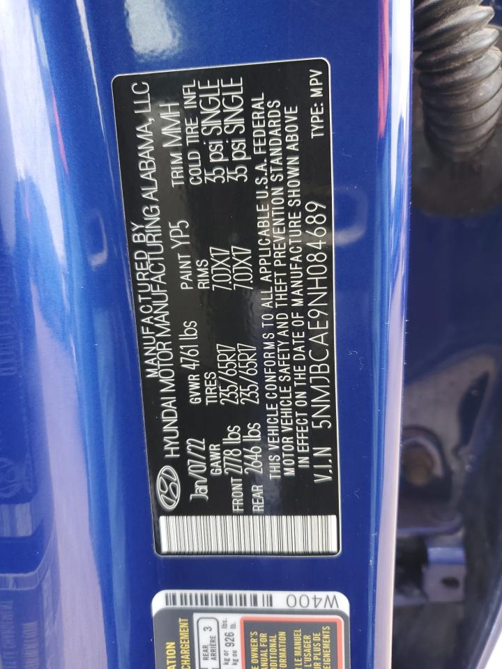 2022 HYUNDAI TUCSON SEL VIN:5NMJBCAE9NH084689