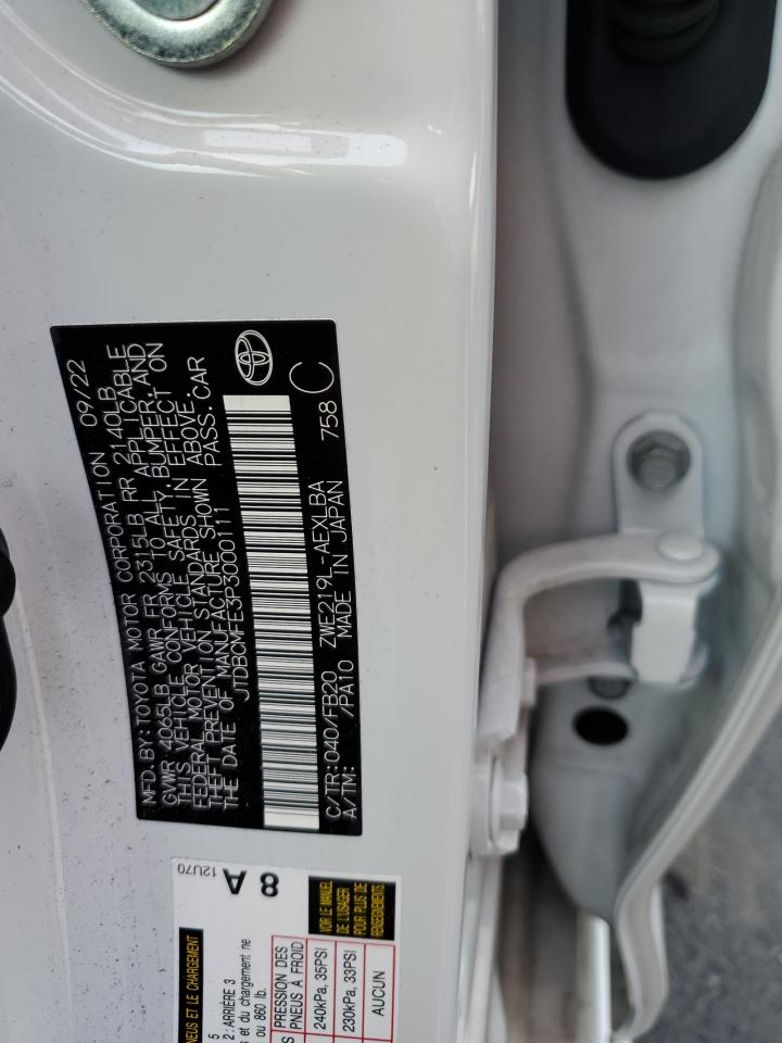 2023 TOYOTA COROLLA LE VIN:JTDBCMFE3P3000111