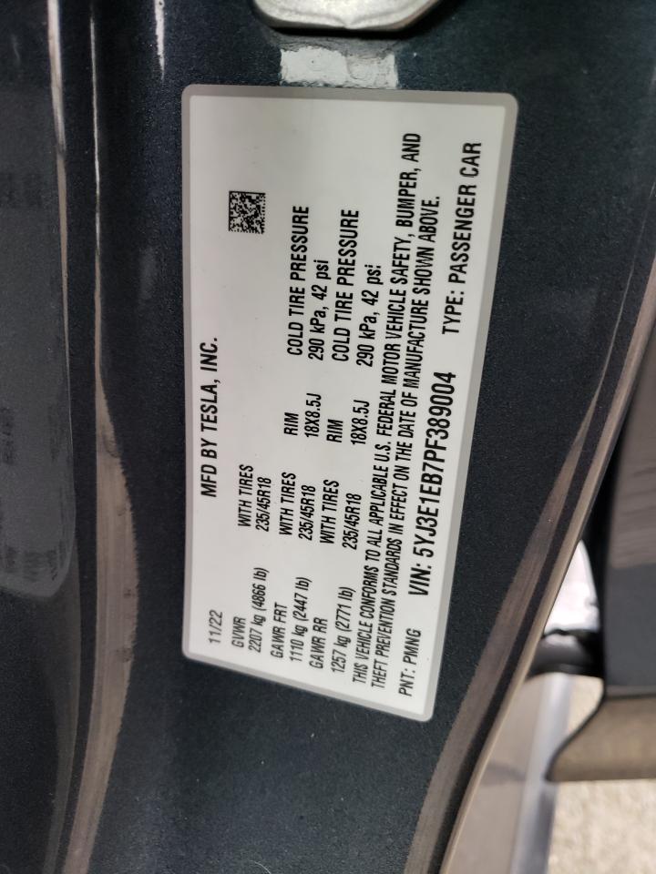2023 TESLA MODEL 3 VIN:5YJ3E1EB7PF389004