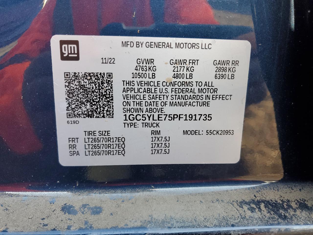 2023 CHEVROLET SILVERADO K2500 HEAVY DUTY VIN:1GC5YLE75PF191735