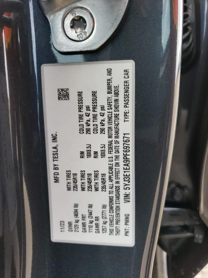 2023 TESLA MODEL 3 VIN:5YJ3E1EA9PF697671
