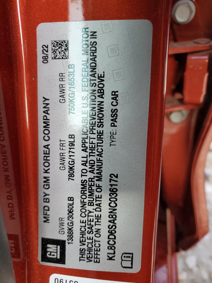 2022 CHEVROLET SPARK 1LT VIN:KL8CD6SA8NC036172