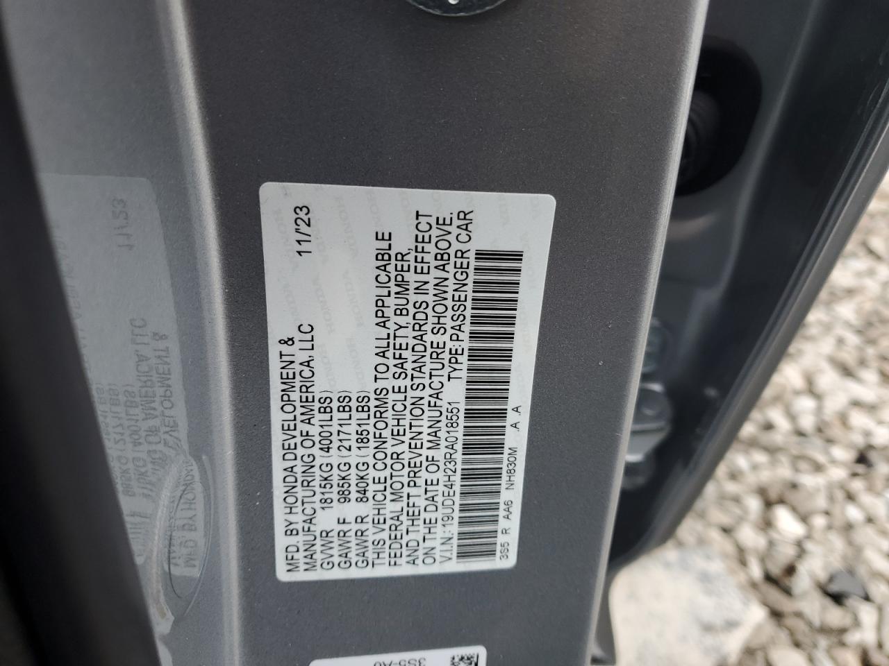 2024 ACURA INTEGRA VIN:19UDE4H23RA018551