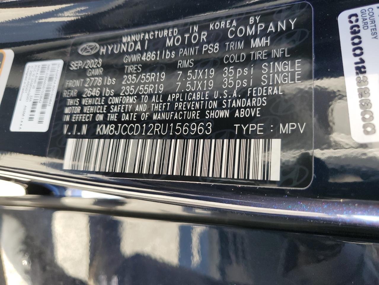 2024 HYUNDAI TUCSON SEL CONVENIENCE VIN:KM8JCCD12RU156963
