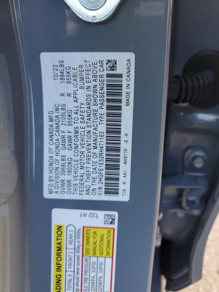 2024 HONDA CIVIC SI VIN:2HGFE1E52RH471163
