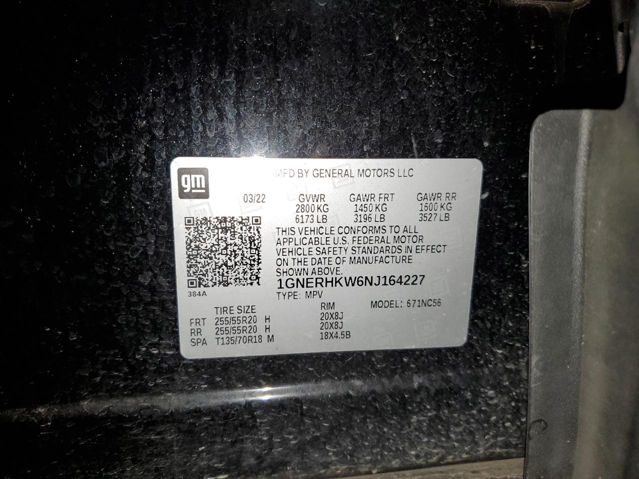 2022 CHEVROLET TRAVERSE LT VIN:1GNERHKW6NJ164227