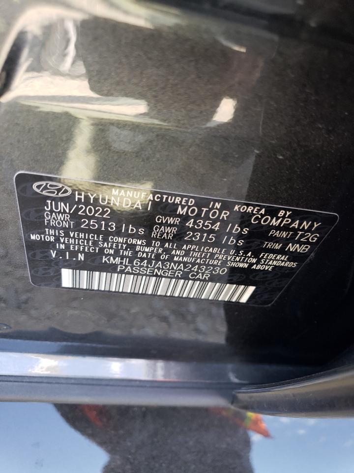 2022 HYUNDAI SONATA SEL VIN:KMHL64JA3NA243230