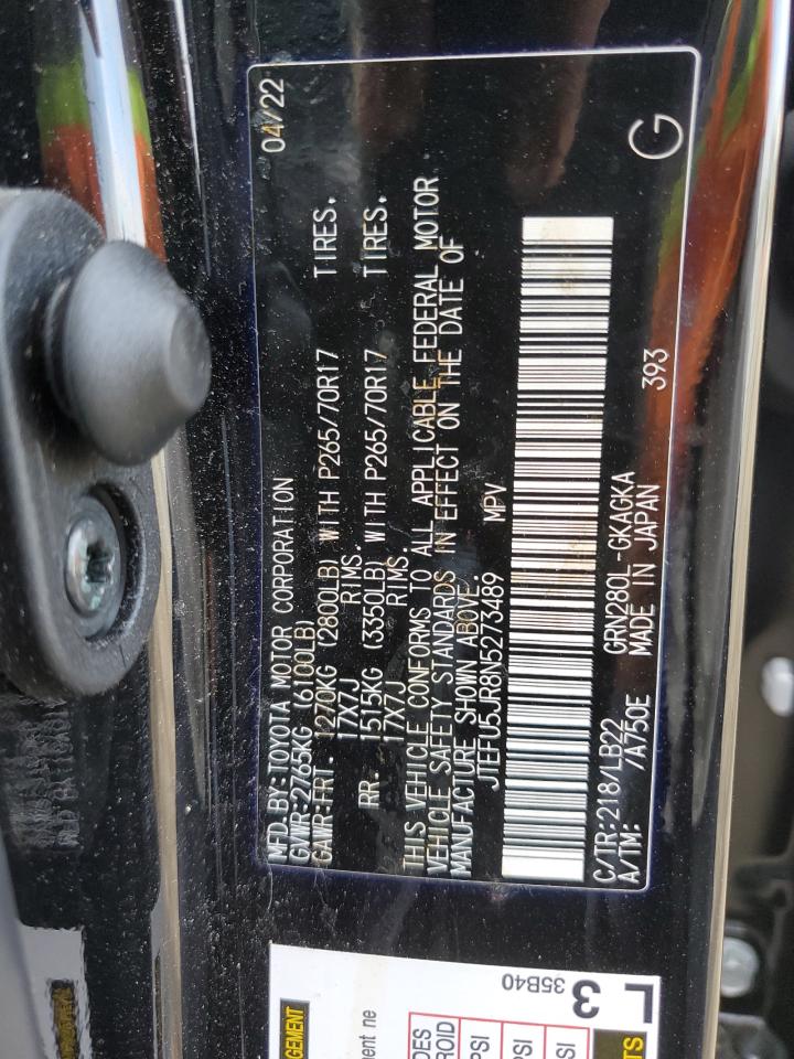 2022 TOYOTA 4RUNNER SR5 VIN:JTEFU5JR8N5273489