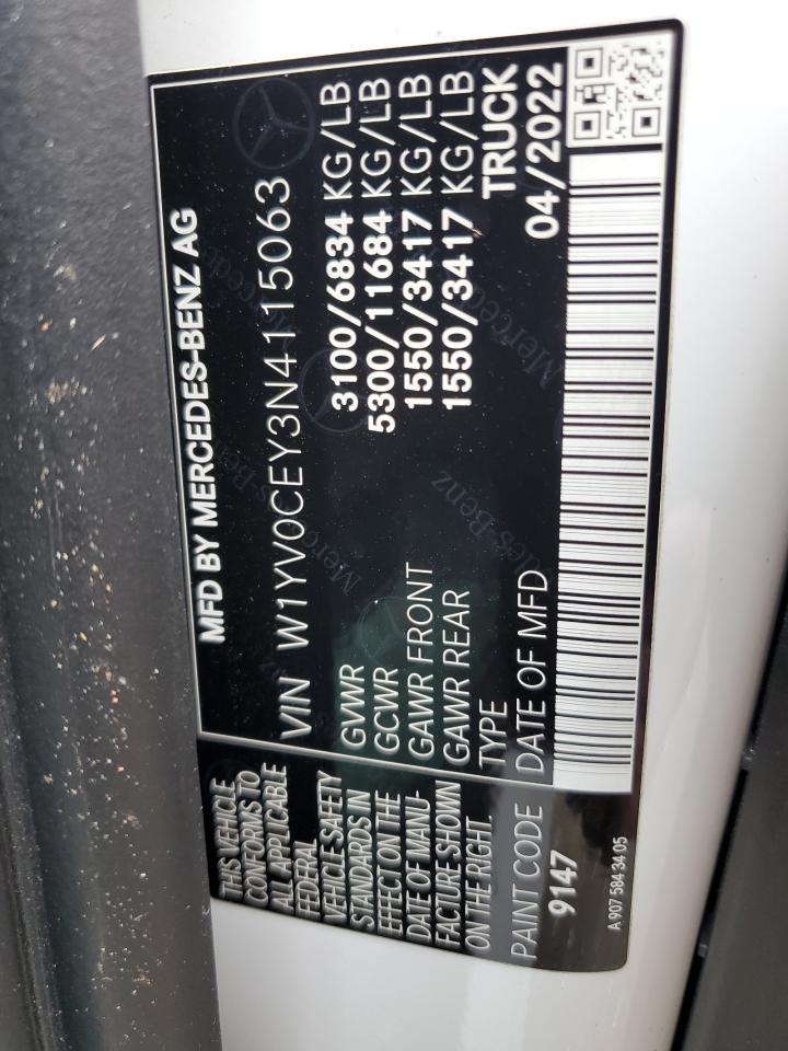 2022 MERCEDES-BENZ METRIS VIN:W1YV0CEY3N4115063