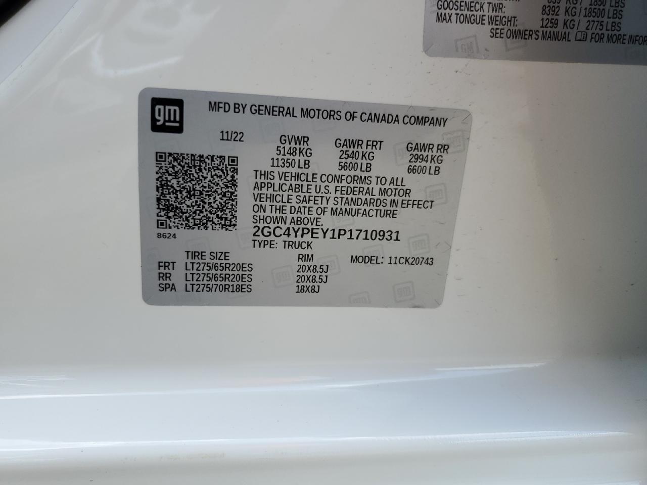 2023 CHEVROLET SILVERADO K2500 HEAVY DUTY LTZ VIN:2GC4YPEY1P1710931