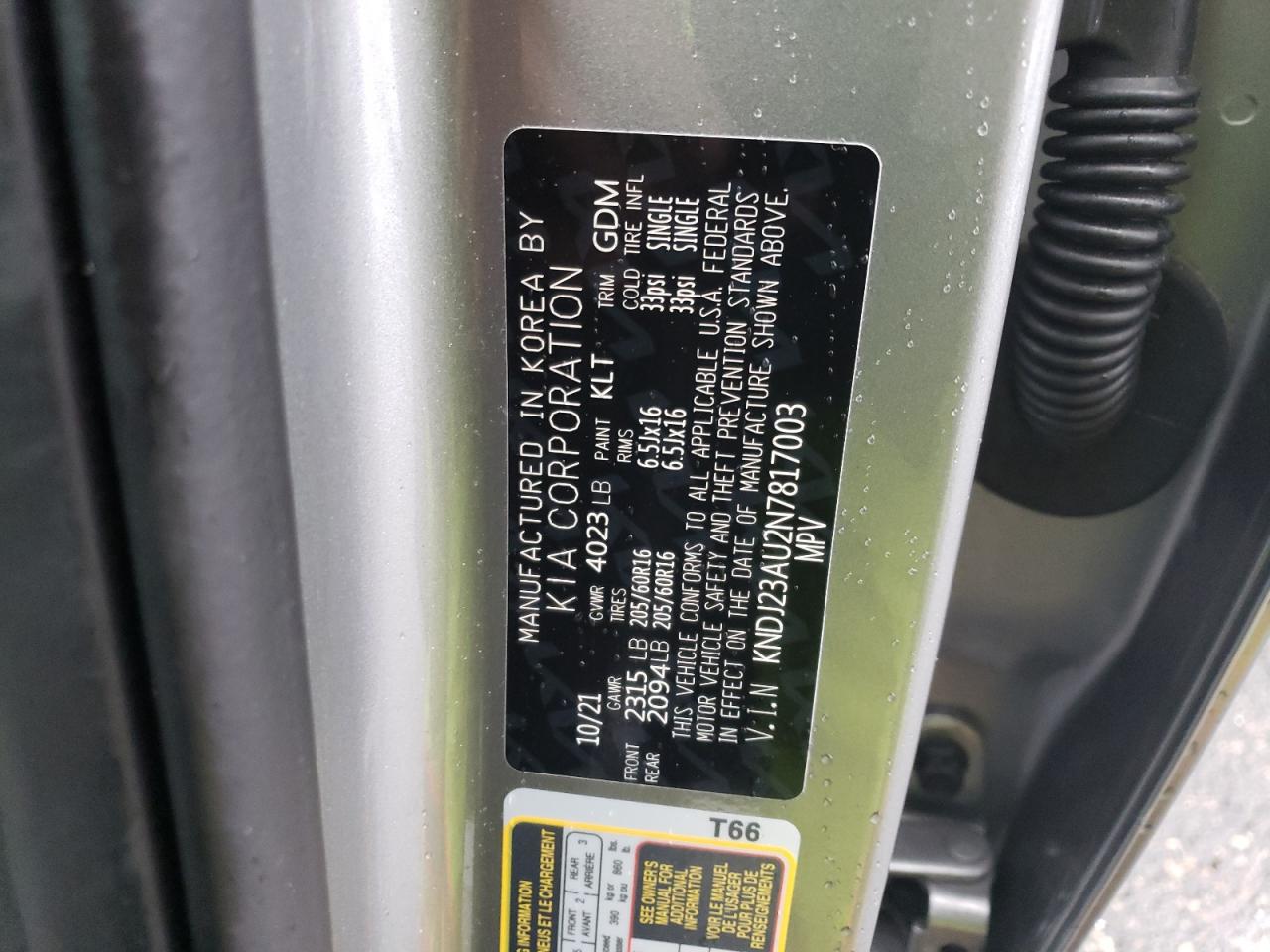 2022 KIA SOUL LX VIN:KNDJ23AU2N7817003