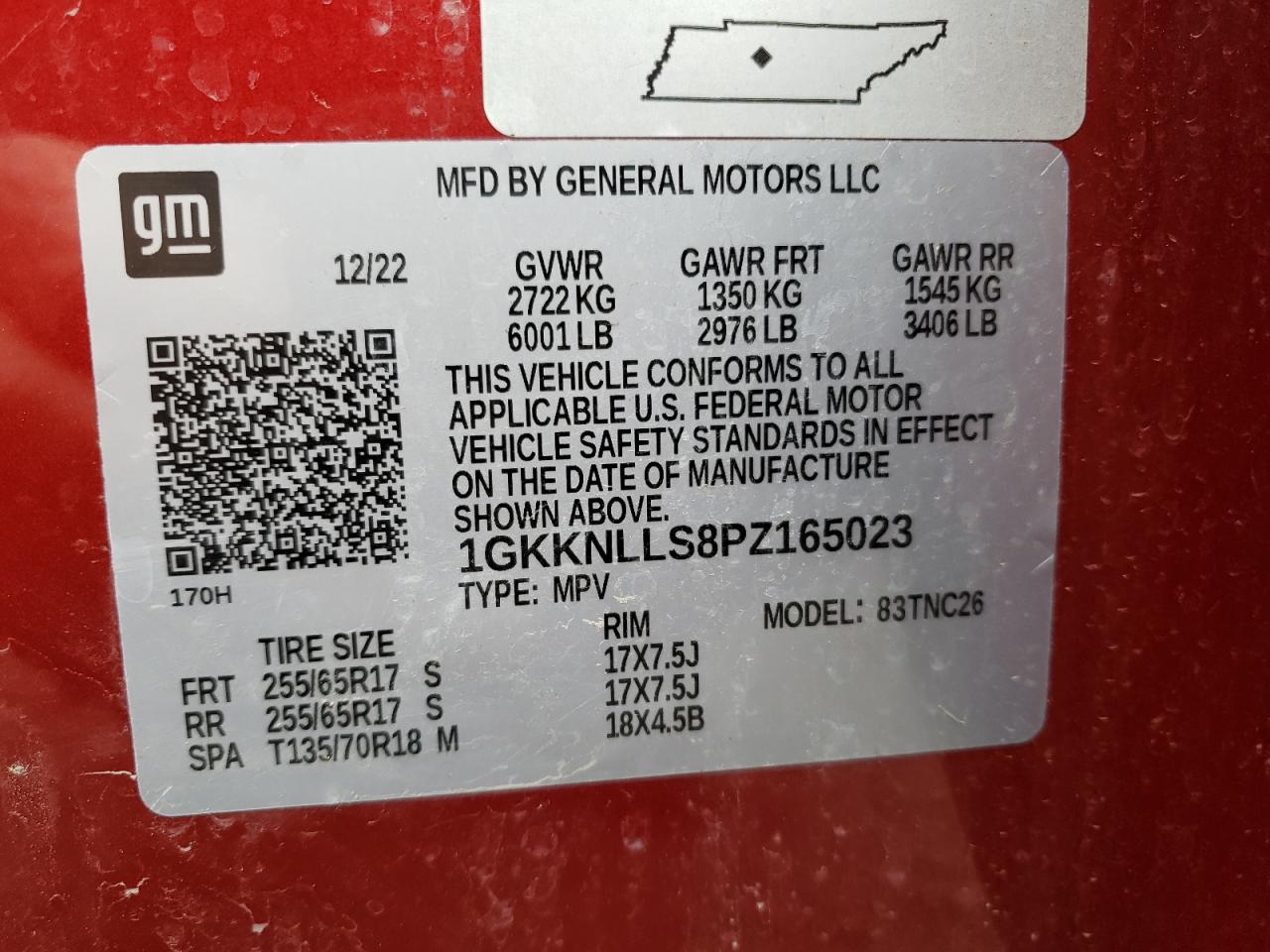 2023 GMC ACADIA AT4 VIN:1GKKNLLS8PZ165023