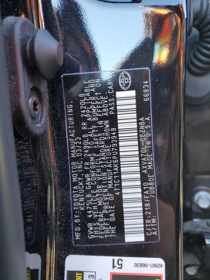 2023 TOYOTA CAMRY LE VIN:4T1C11AK6PU793948