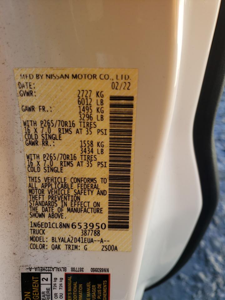 2022 NISSAN FRONTIER S VIN:1N6ED1CL8NN653950