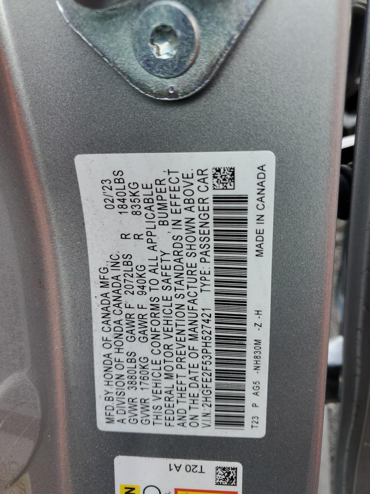 2023 HONDA CIVIC SPORT VIN:2HGFE2F53PH527421