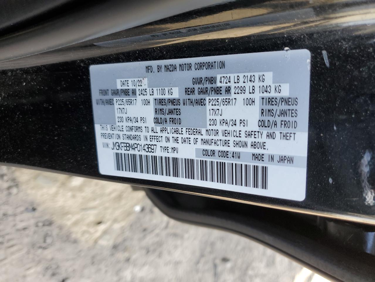 2023 MAZDA CX-5 SELECT VIN:JM3KFBBM4P0143697