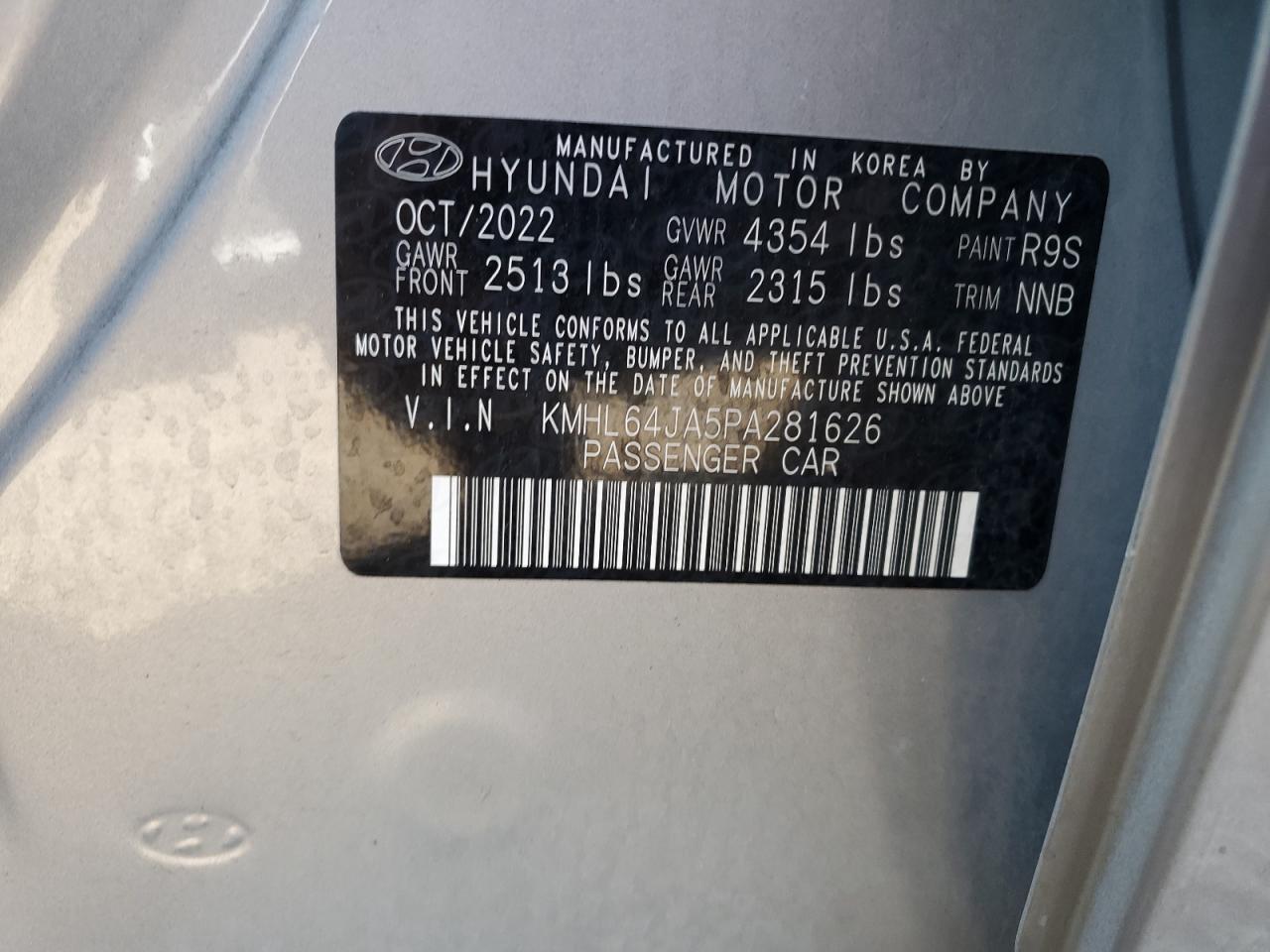 2023 HYUNDAI SONATA SEL VIN:KMHL64JA5PA281626