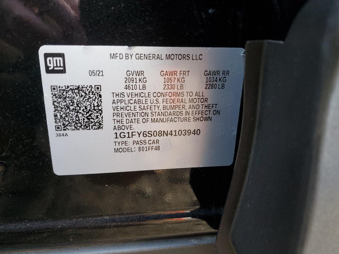 2022 CHEVROLET BOLT EUV LT VIN:1G1FY6S08N4103940