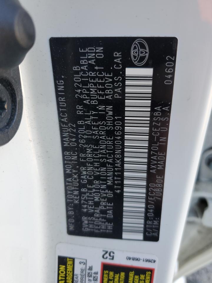 2022 TOYOTA CAMRY SE VIN:4T1T11AK8NU046901