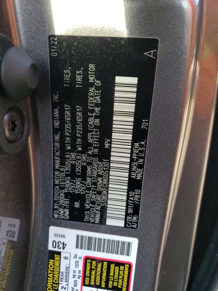 2022 TOYOTA SIENNA LE VIN:5TDBSKFC8NS051301