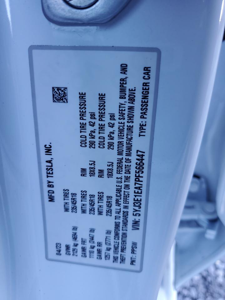 2023 TESLA MODEL 3 VIN:5YJ3E1EA7PF566447