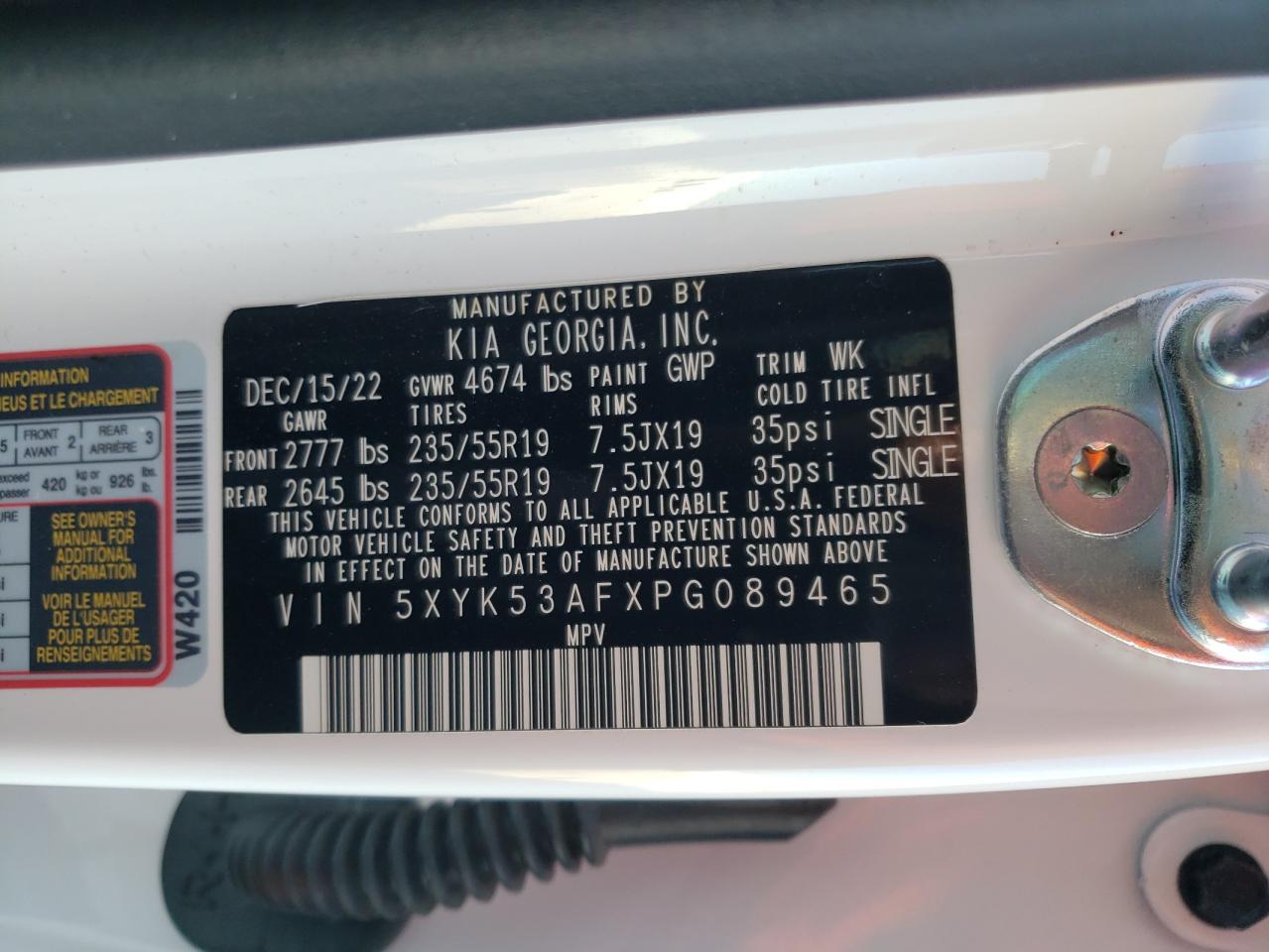 2023 KIA SPORTAGE SX PRESTIGE VIN:5XYK53AFXPG089465