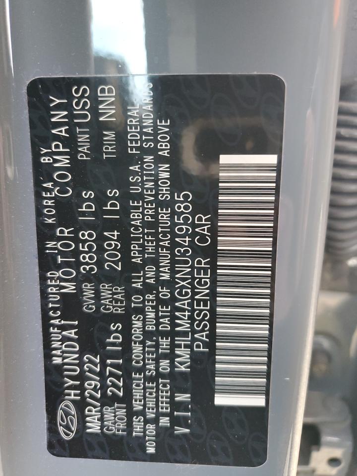 2022 HYUNDAI ELANTRA SEL VIN:KMHLM4AGXNU349585