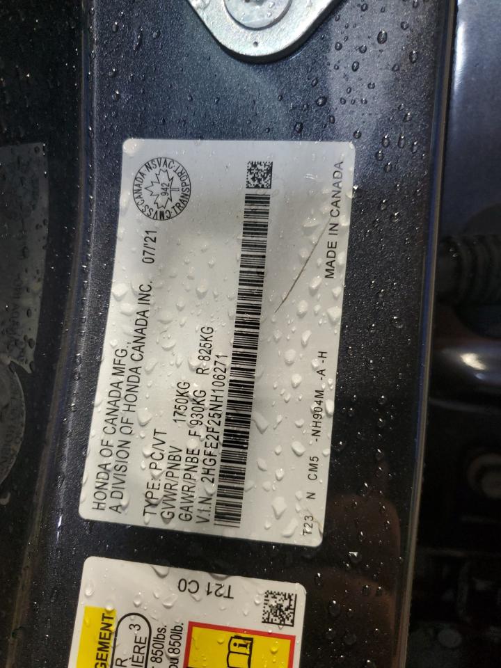 2022 HONDA CIVIC LX VIN:2HGFE2F25NH106271