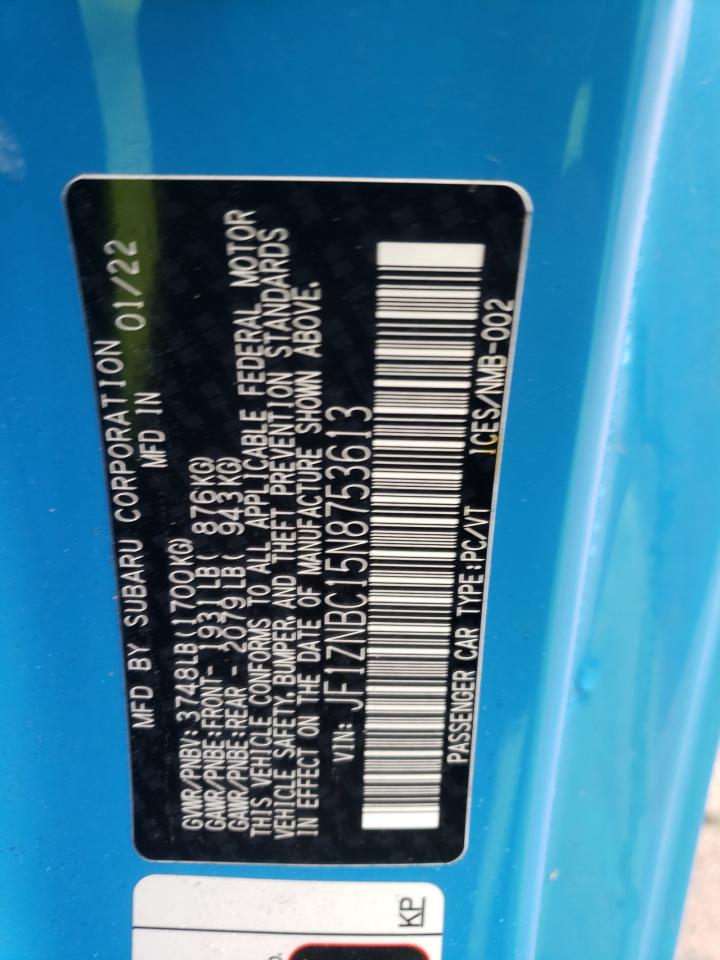 2022 TOYOTA GR 86 VIN:JF1ZNBC15N8753613