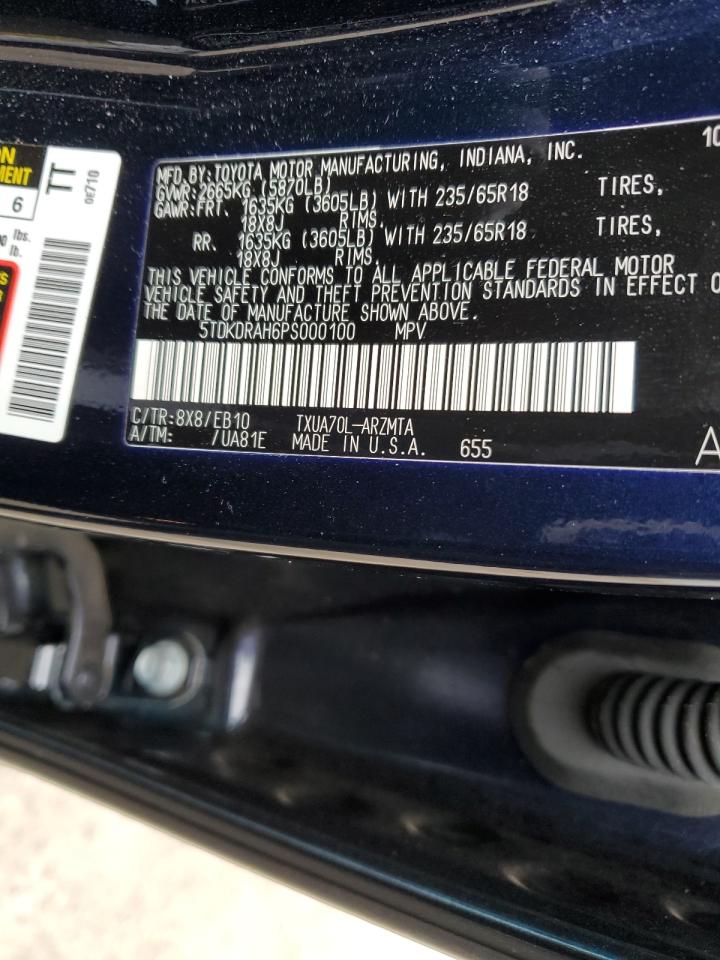 2023 TOYOTA HIGHLANDER L VIN:5TDKDRAH6PS000100