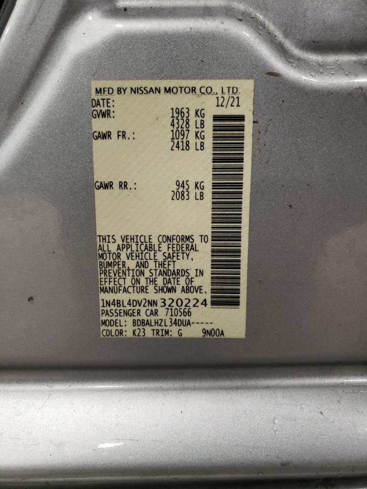 2022 NISSAN ALTIMA SV VIN:1N4BL4DV2NN320224