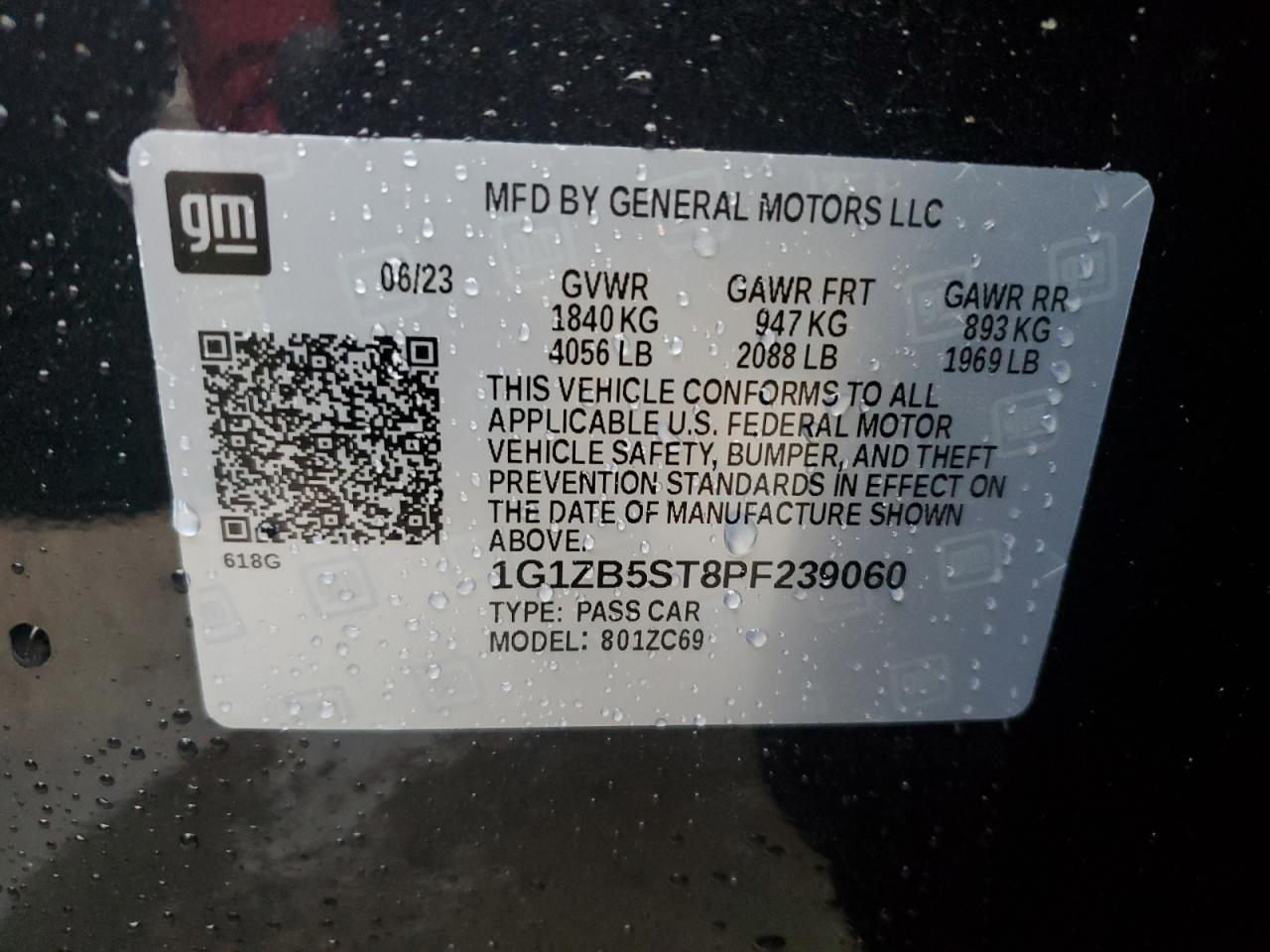 2023 CHEVROLET MALIBU LS VIN:1G1ZB5ST8PF239060