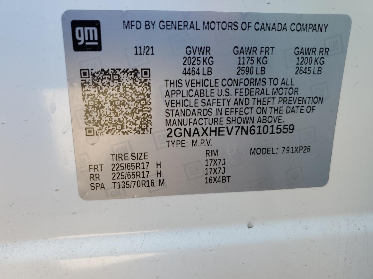 2022 CHEVROLET EQUINOX LS VIN:2GNAXHEV7N6101559