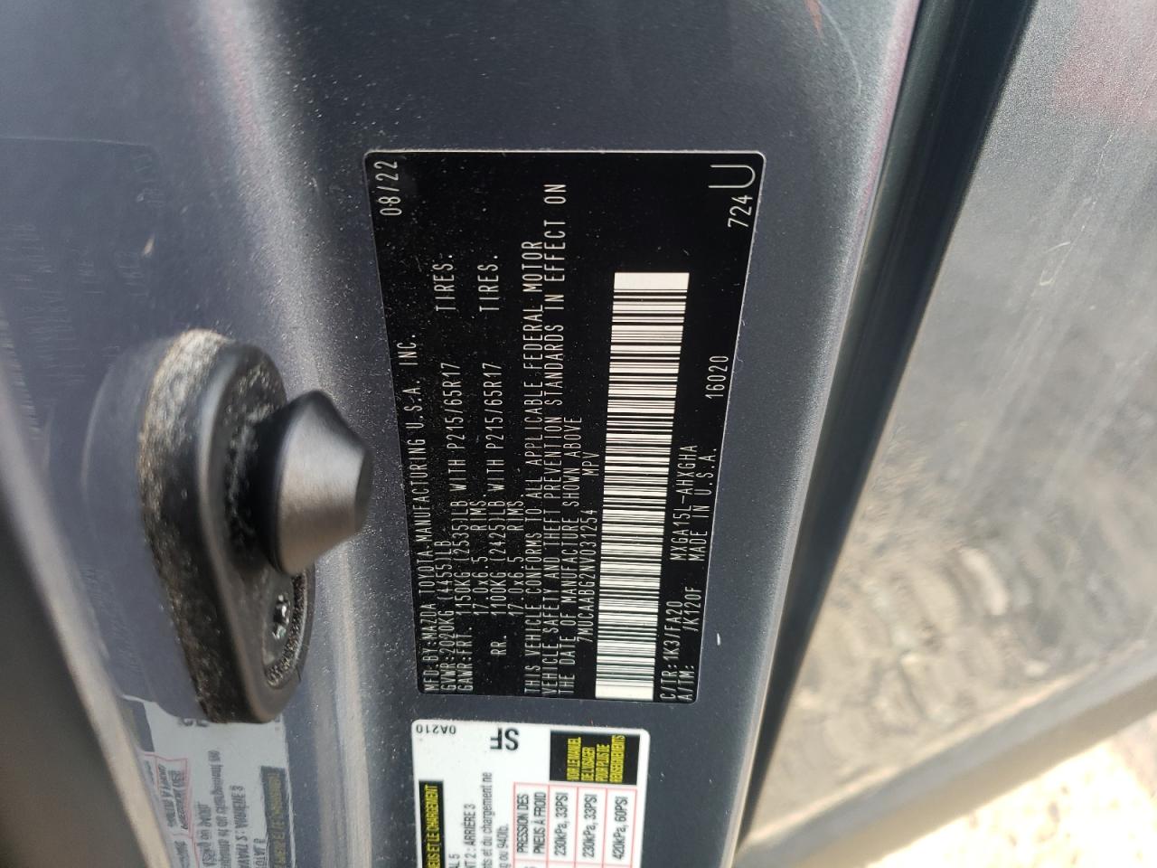 2022 TOYOTA COROLLA CROSS LE VIN:7MUCAABG2NV031254